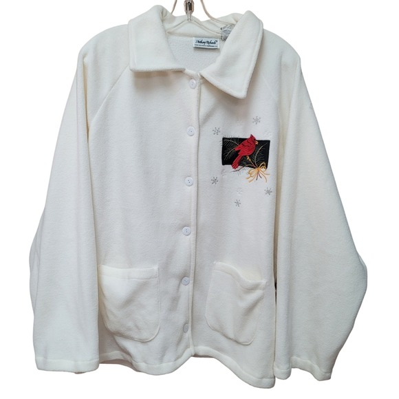 VTG Anthony Richards Women Ivory Fleece Spongy Soft Warm Jacket Cardinal 1X Y2K - Picture 1 of 6